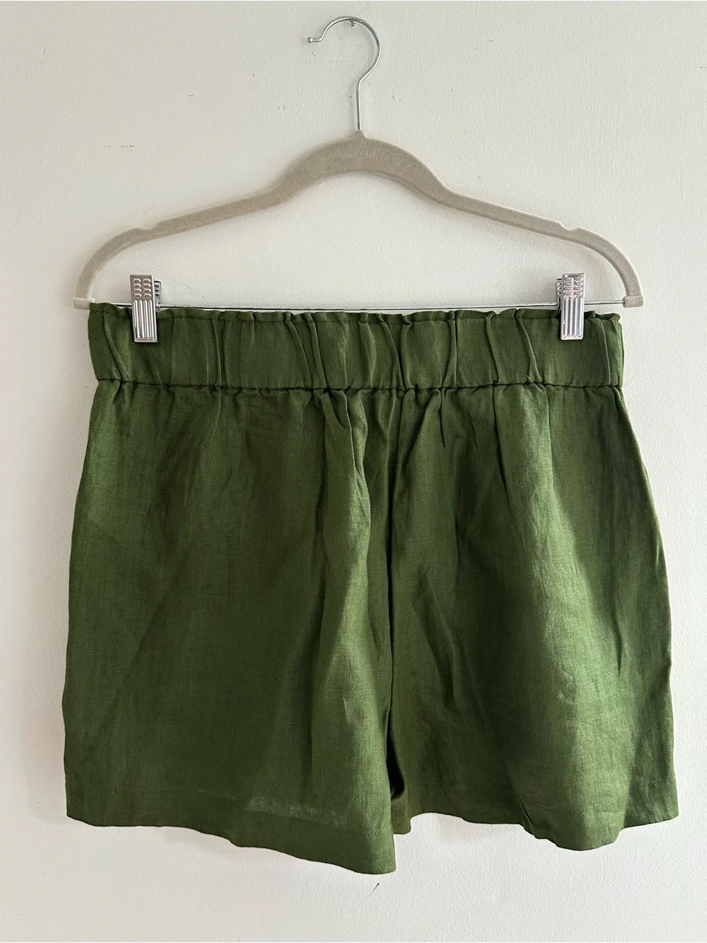 J. Crew Olive Green High-Waist 100% Linen Shorts